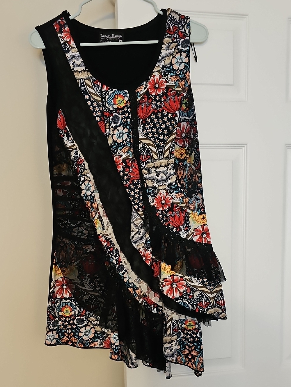 Mango Black Floral Asymmetric Mini Dress